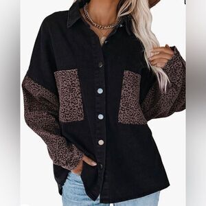 Naggoo black and leopard oversized denim shacket NWT